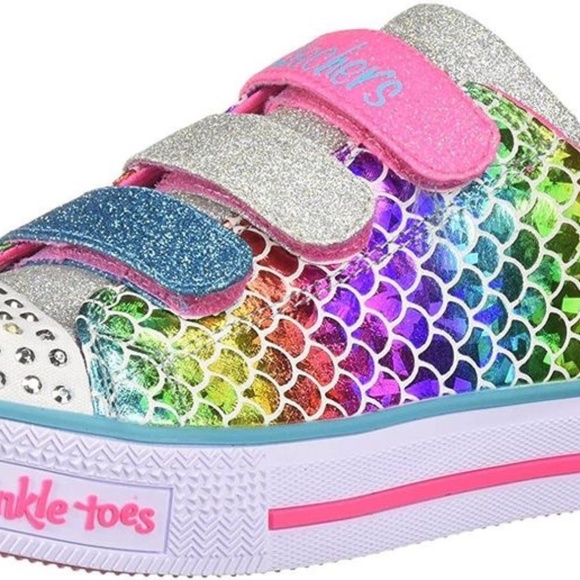 BRAND NEW girl Skechers sparkle scales light up velcro shoes size US 3Y - Picture 3 of 10